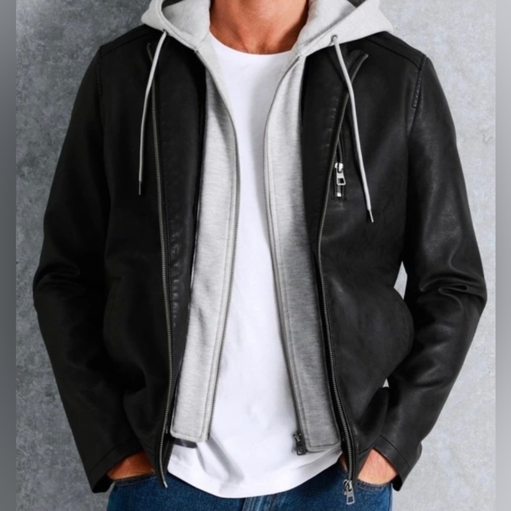 Host pick 🌟Maddox - Marsden Hood leather Jacket in Black - size L - Picture 1 of 7